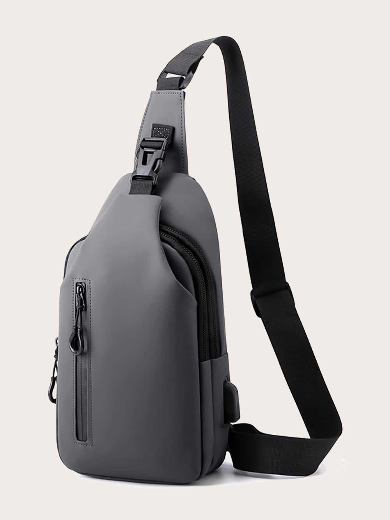 цена Мужская многофункциональная нагрудная сумка с USB-портом для зарядки, серый