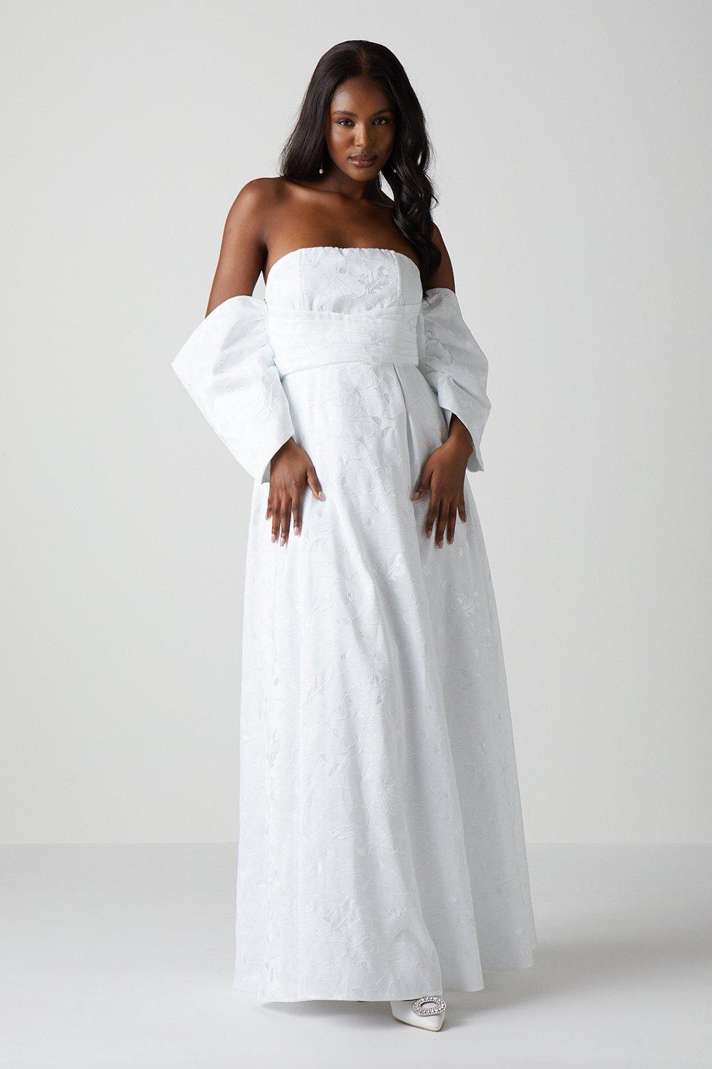 Атласное свадебное платье бандо со съемными плечами и пышной юбкой Coast, белый цена и фото