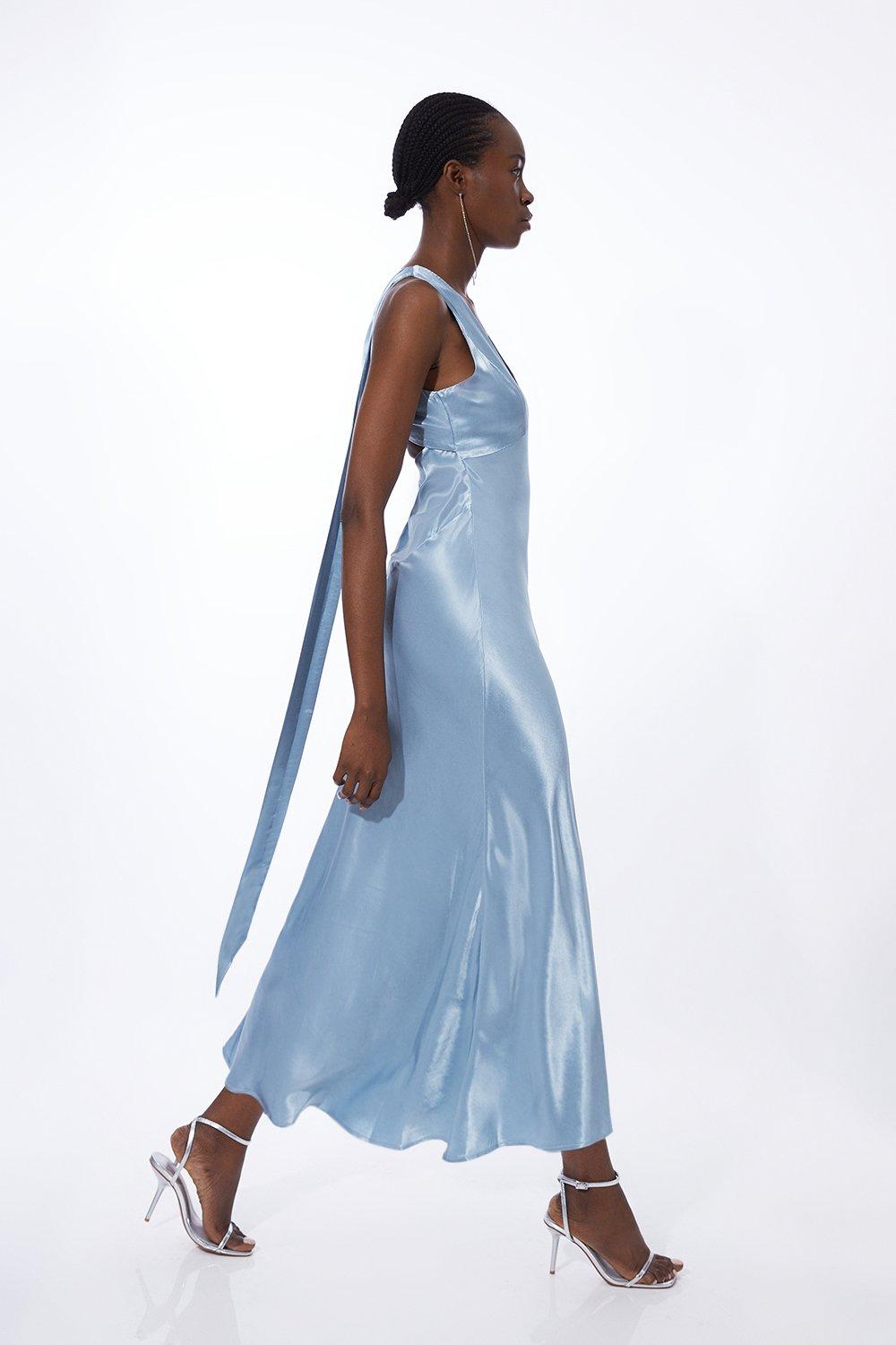 Платье миди из вискозного атласа Karen Millen, синий