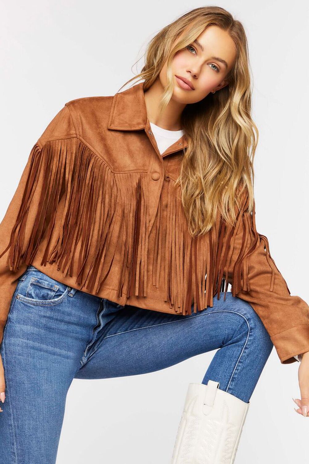 

Куртка Trucker из искусственной замши с бахромой Forever 21, кэмел