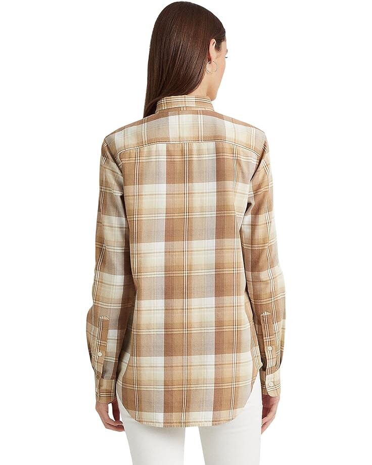 

Рубашка LAUREN Ralph Lauren Plaid Embroidered Twill Shirt, цвет Tan/Cream Multi