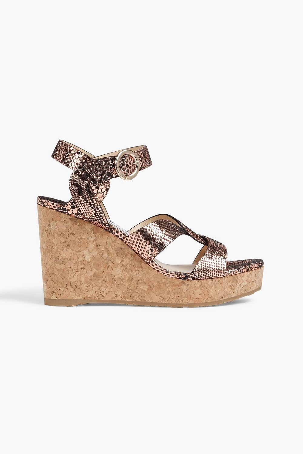 

Босоножки Aleili 100 на танкетке из кожи со змеиным эффектом JIMMY CHOO, медный