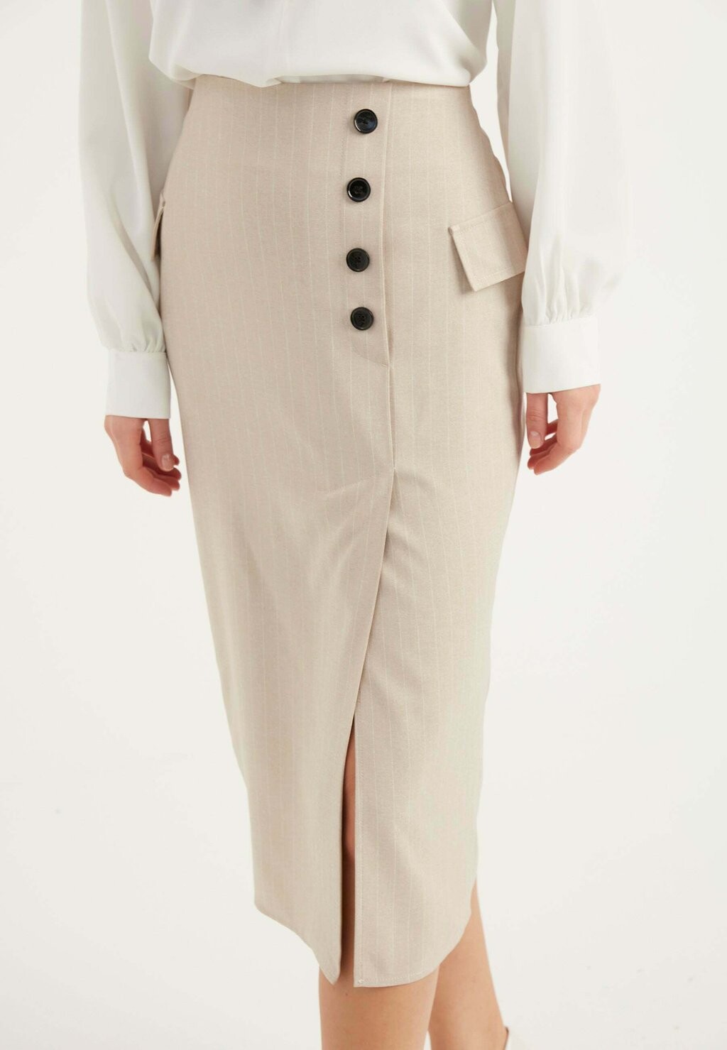 

Юбка-карандаш Striped Button Detail Slit Herita, бежевый