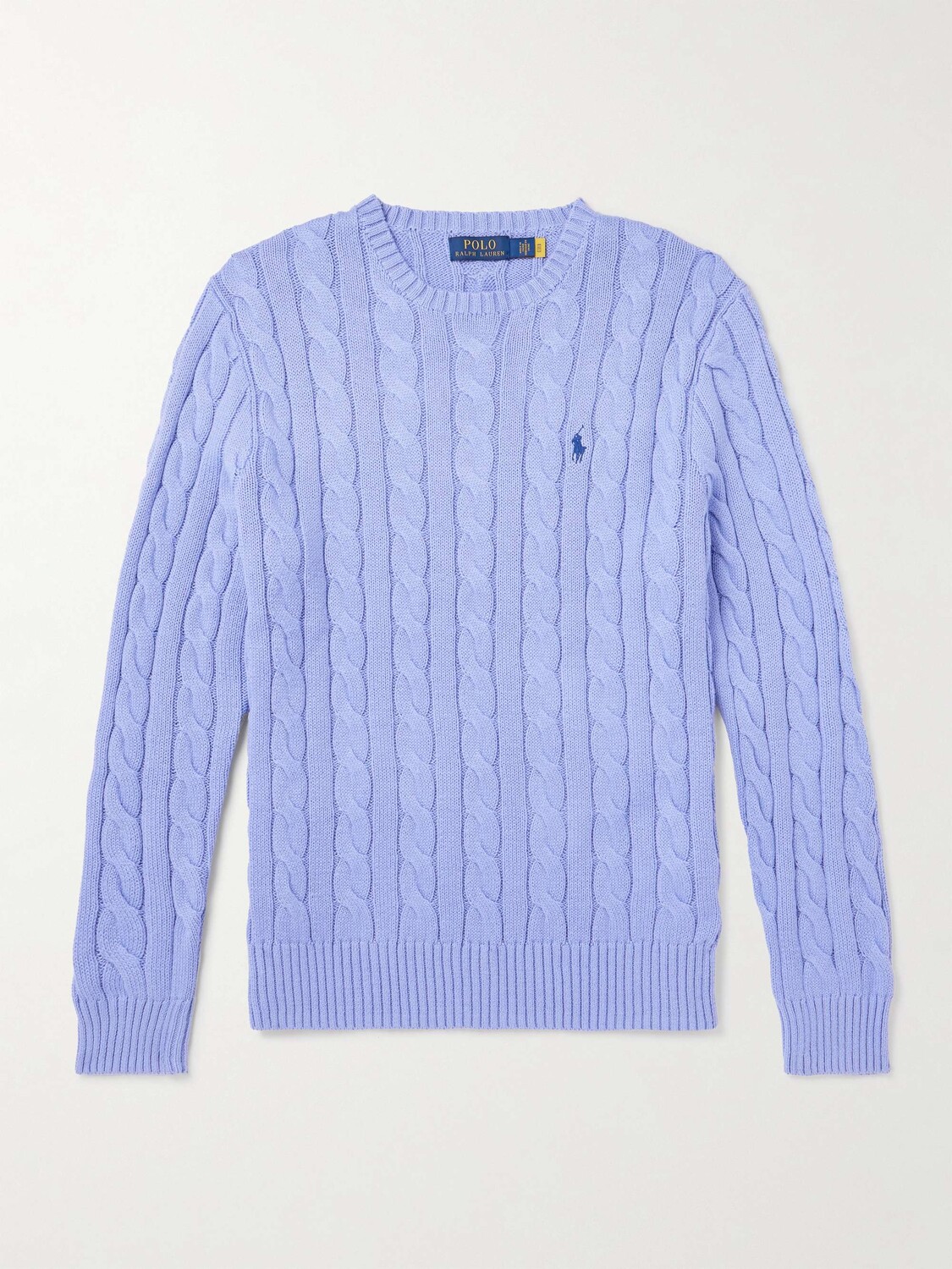 

Хлопковый свитер косой вязки с вышитым логотипом POLO RALPH LAUREN, синий