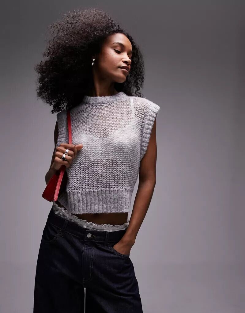 

Серая прозрачная трикотажная майка Topshop