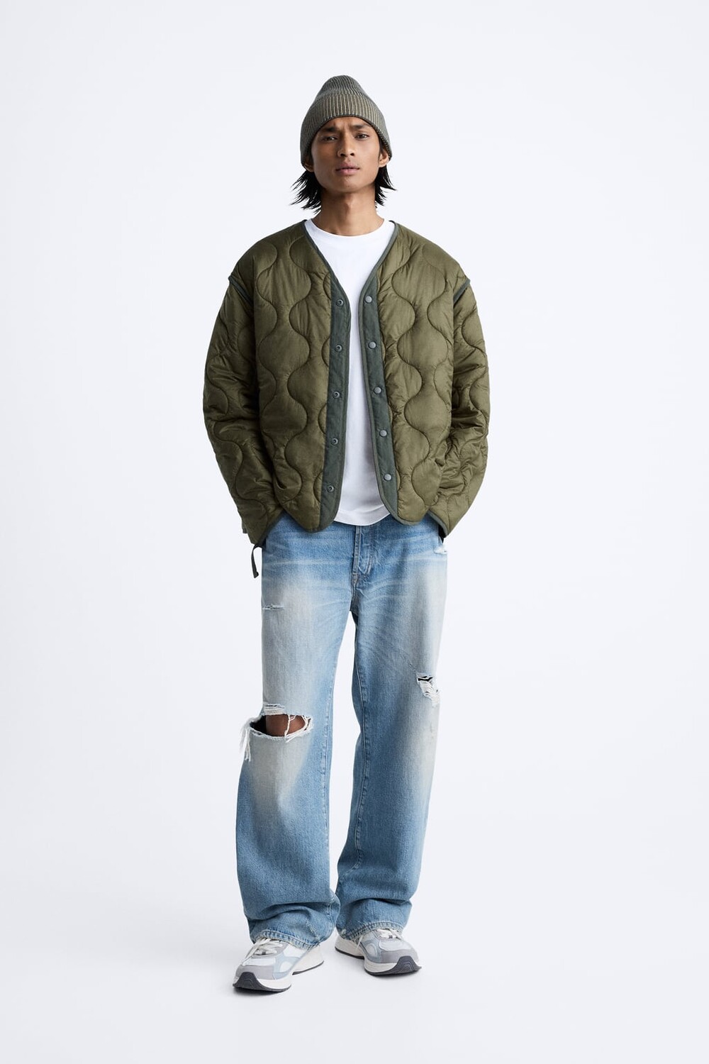 

Контрастная стеганая куртка ZARA, хаки