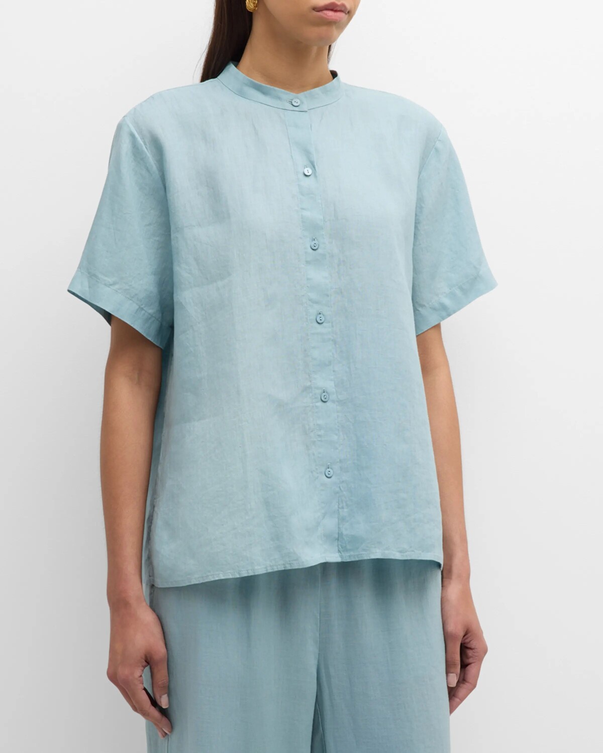 

Носовой платок на пуговицах, топ из органического льна Eileen Fisher, цвет Seafoam