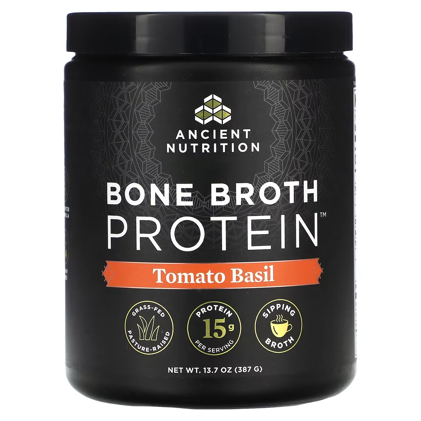 Протеиновый бульон Ancient Nutrition Bone Broth с томатами и базиликом, 387 г протеиновый бульон ancient nutrition с мускатной тыквой
