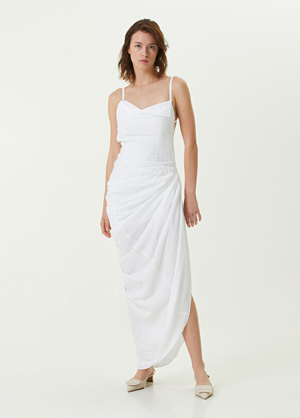 

Белое асимметричное платье-макси с драпировкой Jacquemus, Белый