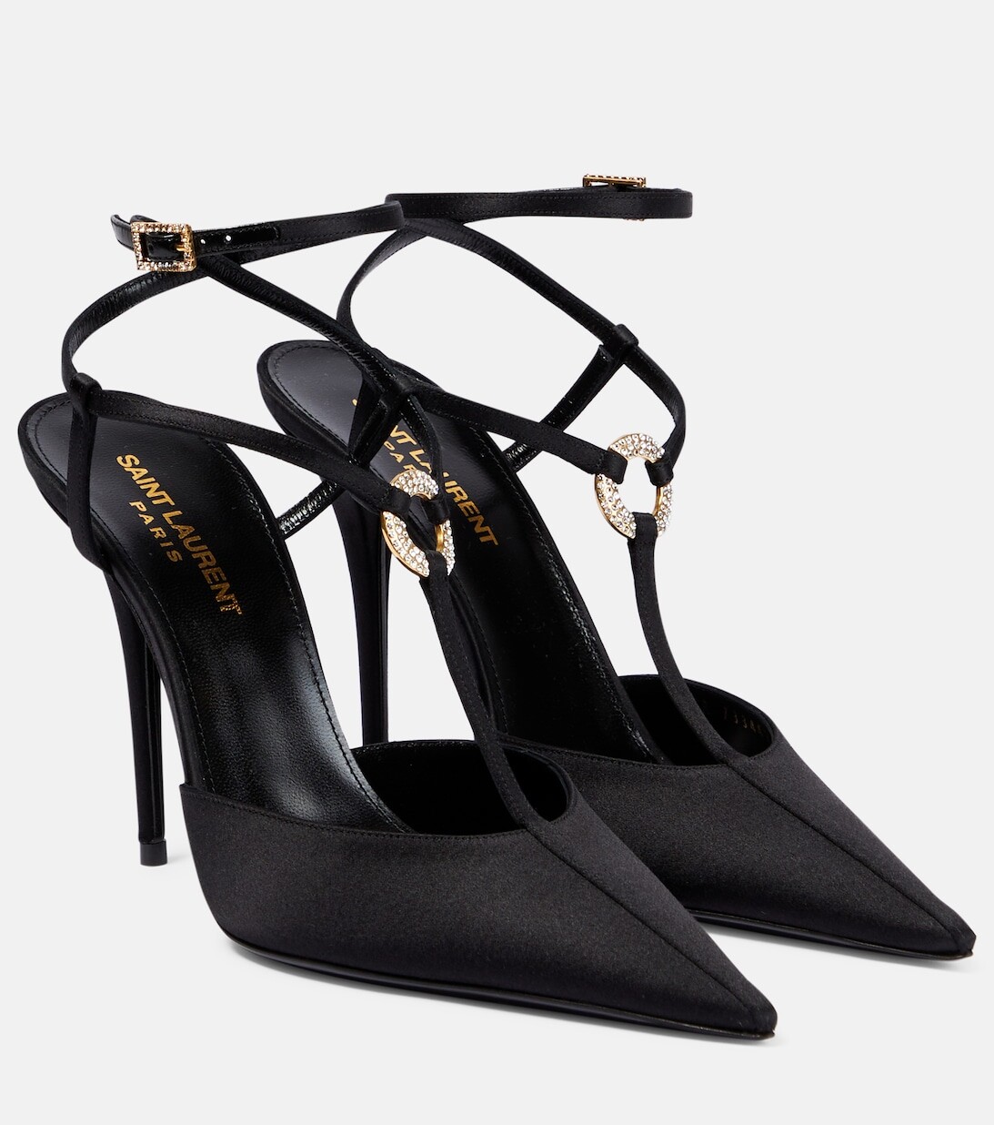 

Атласные туфли-лодочки Luna 105 с кристаллами Saint Laurent, черный