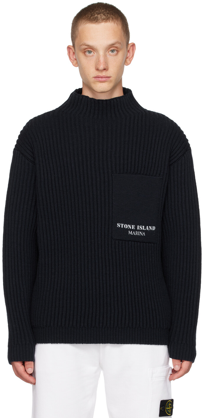

Темно-синяя водолазка с принтом Stone Island, Синий