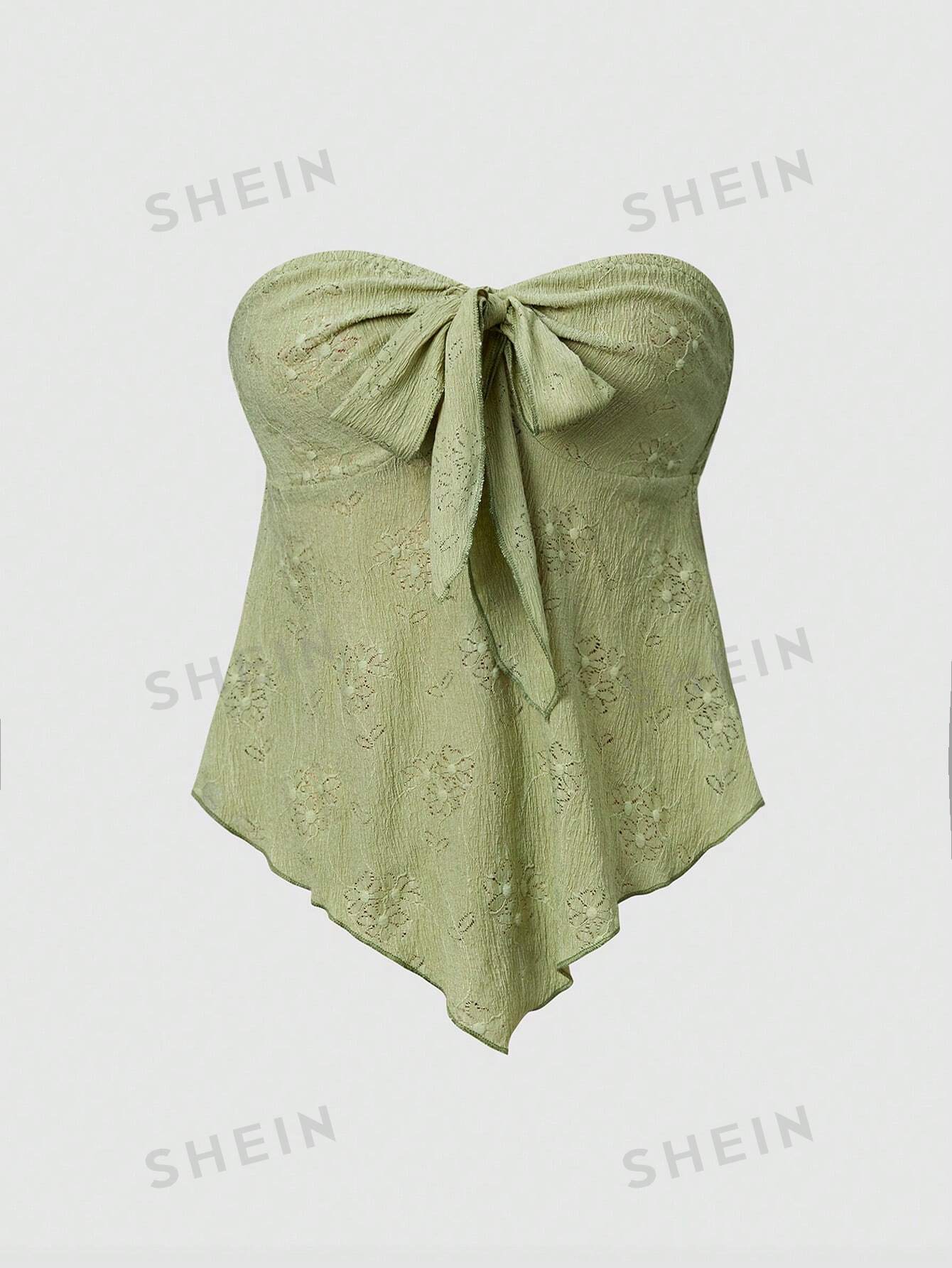SHEIN MOD женский однотонный текстурированный топ без бретелек с завязками, зеленый