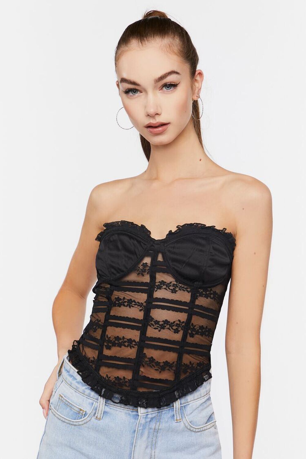 

Кружевной корсетный топ в форме сердца Forever 21, черный