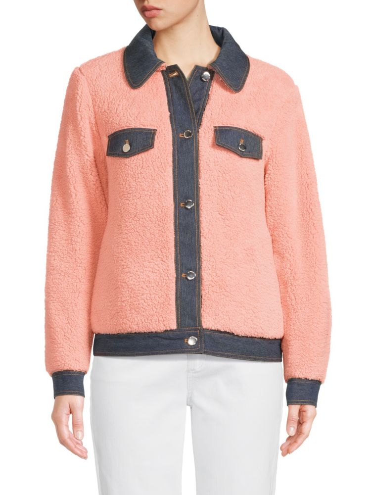 Куртка дальнобойщика из искусственного меха и джинсовой ткани Love Moschino, розовый