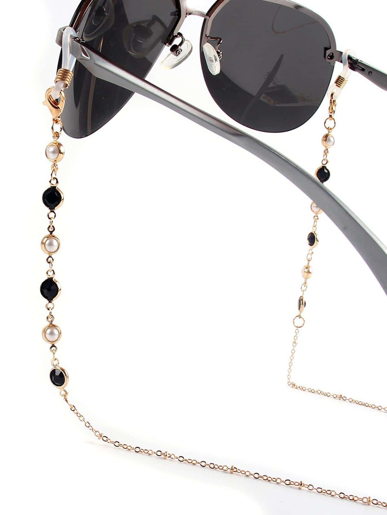 1шт женщин искусственный драгоценный камень жемчуг декор модные очки цепочка для украшения очков, золото мини статуэтка с искусственным драгоценным камнем 1 дюйм