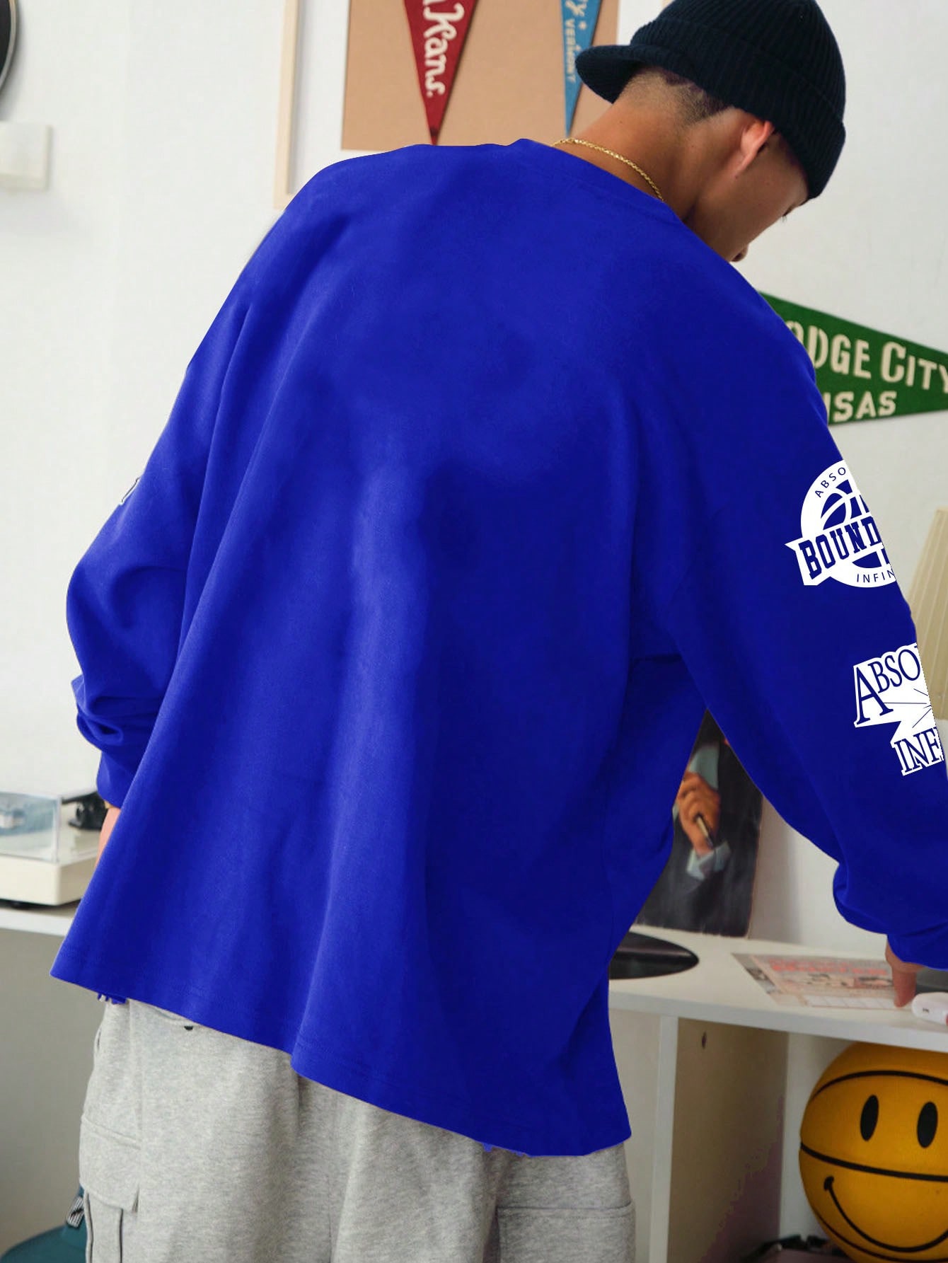 Мужская футболка свободного кроя с круглым вырезом и длинными рукавами Manfinity Sporsity, синий