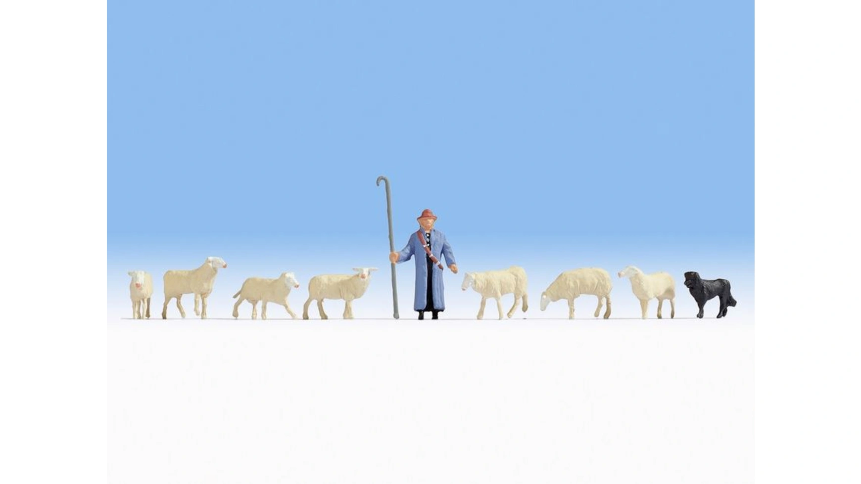 Фигурки овцы и пастух, 1 пастух + 1 собака + 7 овец Noch