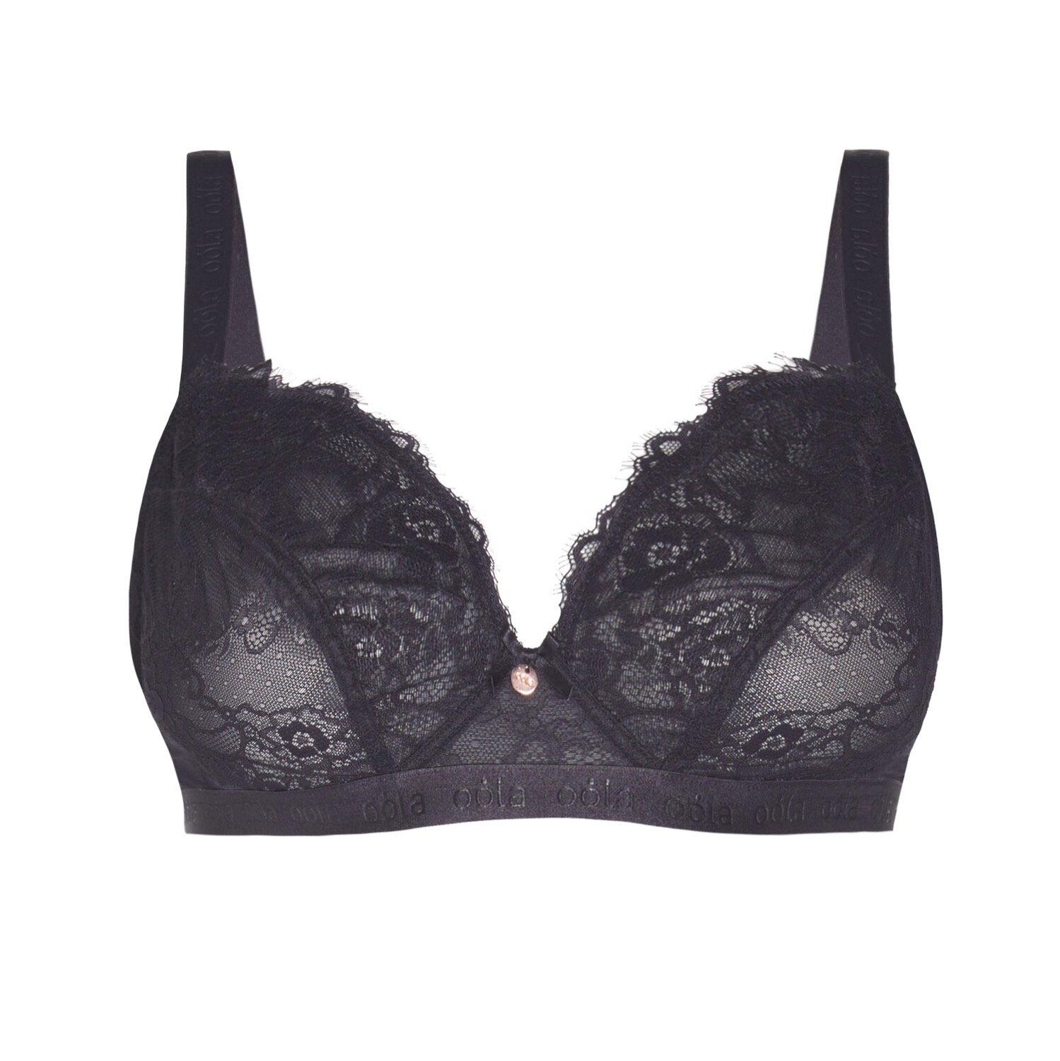 

Мягкий бюстгальтер без косточек с кружевом и логотипом Oola Lingerie, черный