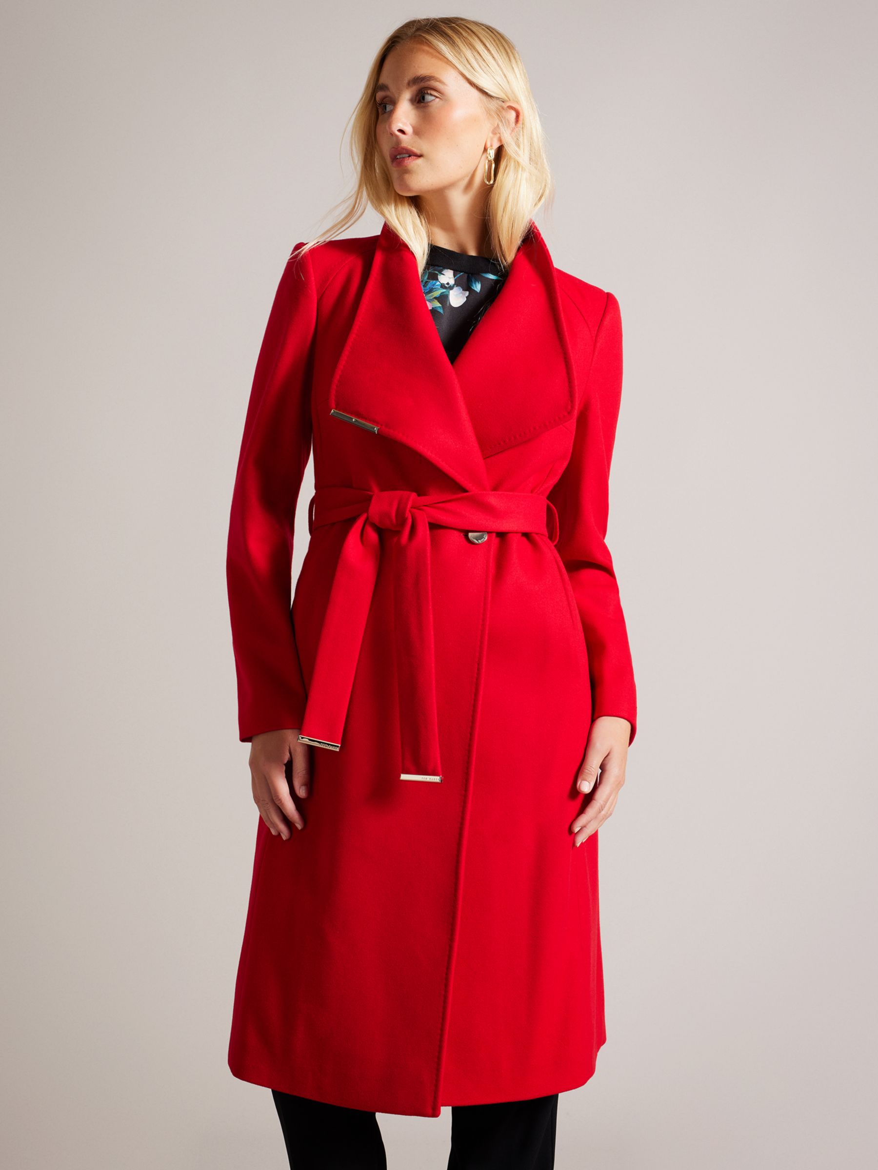 Пальто средней длины с запахом Rose из смесовой шерсти Ted Baker, красный пиджак eudon choi средней длины размер 40 синий
