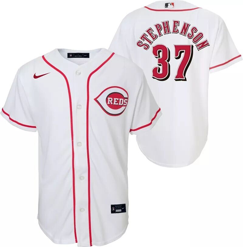 

Nike Youth Cincinnati Reds Tyler Stephenson #37 White Cool Base Home Джерси