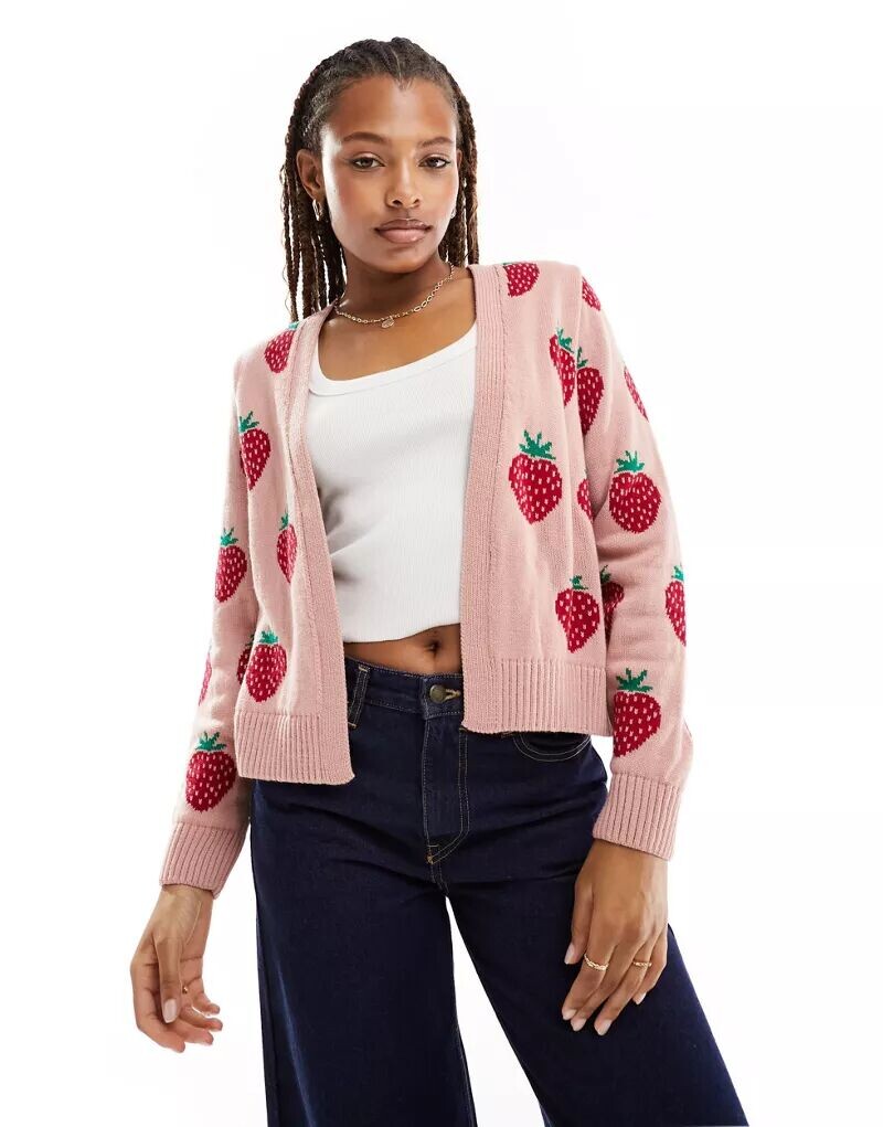 

Нежно-розовый кардиган Miss Selfridge с клубничным принтом