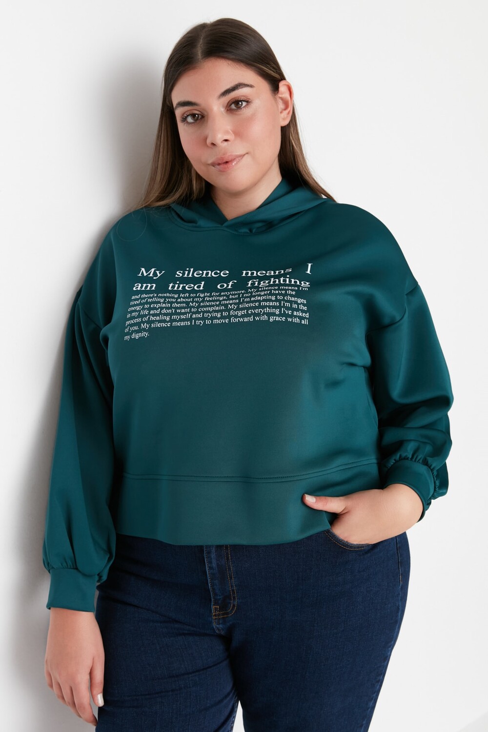 

Толстовка больших размеров - Зеленый - Oversize Trendyol, зеленый