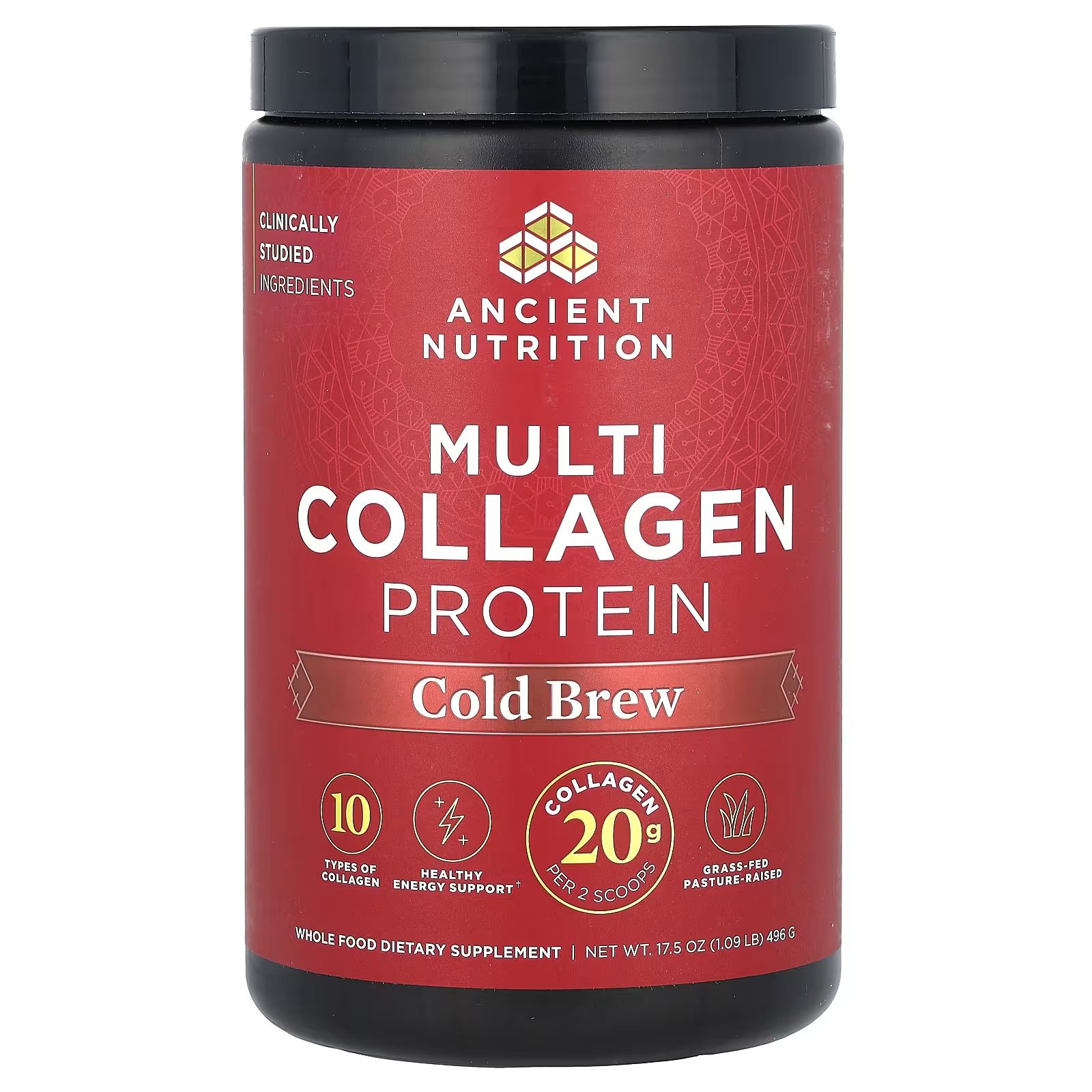 Пищевая добавка Ancient Nutrition Multi Collagen Protein Cold Brew, 496 г rsp nutrition truefit grass fed protein cold brew coffee 1 85 lbs 840 g