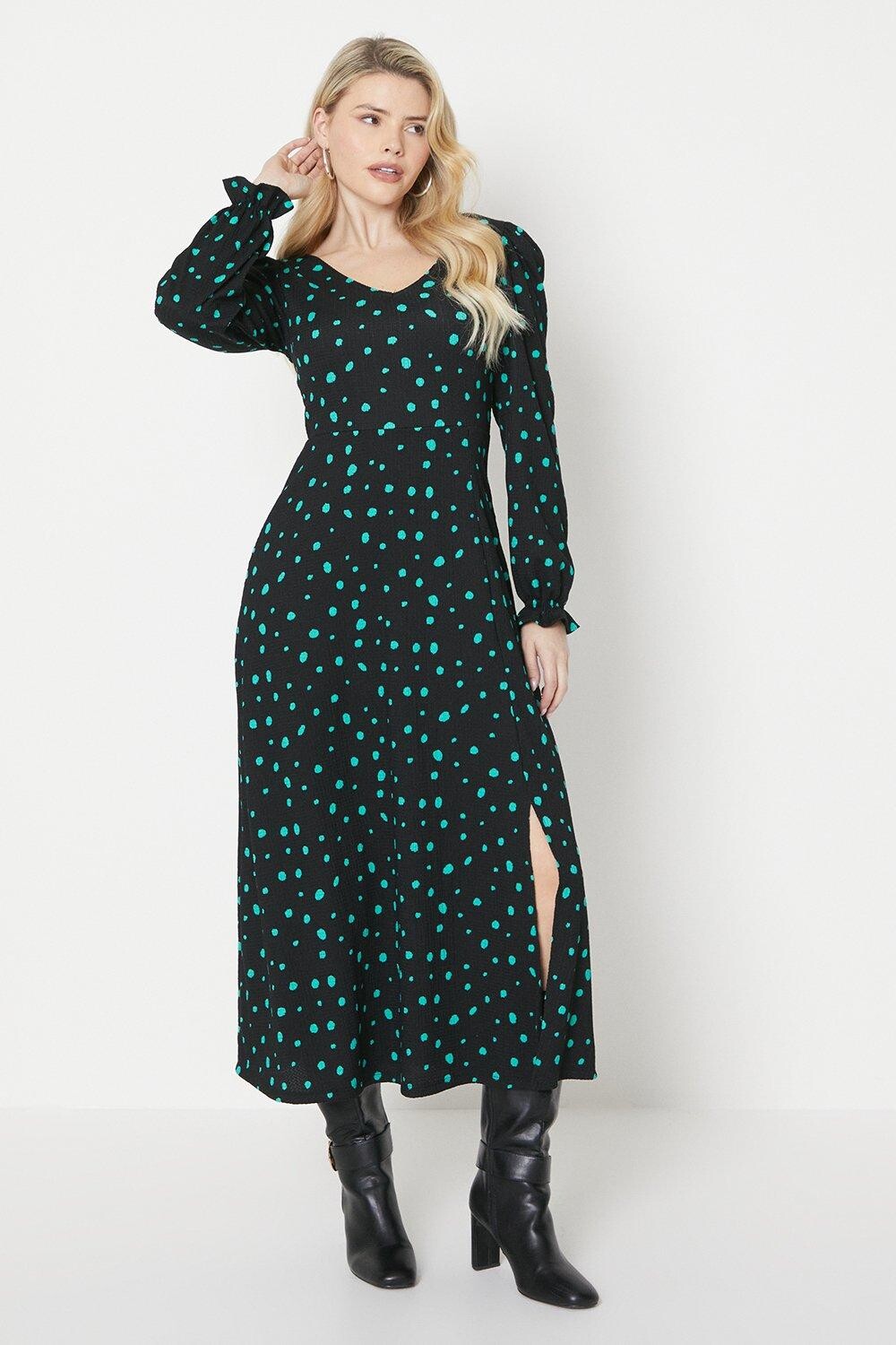 

Платье миди в горошек с V-образным вырезом Dorothy Perkins, черный