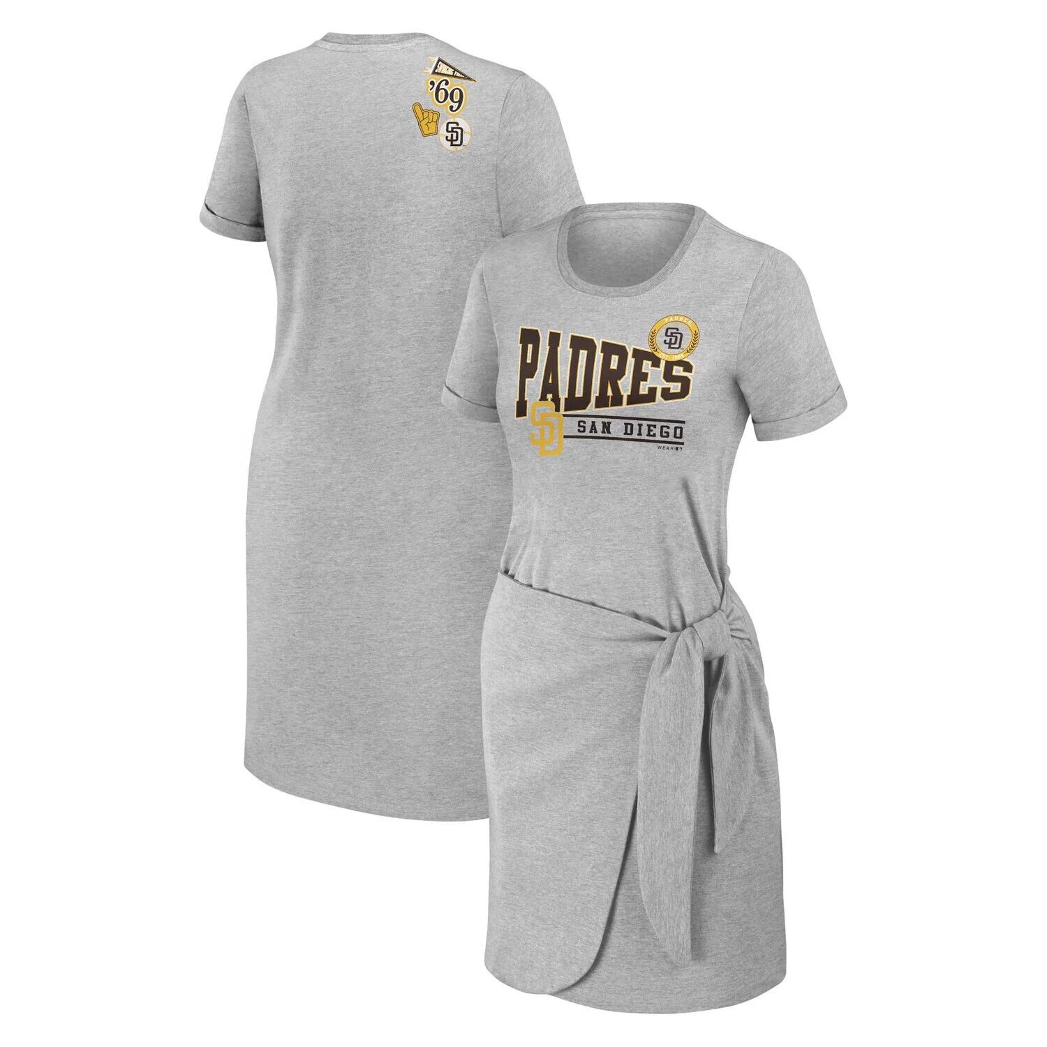 

Женская одежда Erin Andrews Хизер Серое платье-футболка с узлом San Diego Padres, Серый
