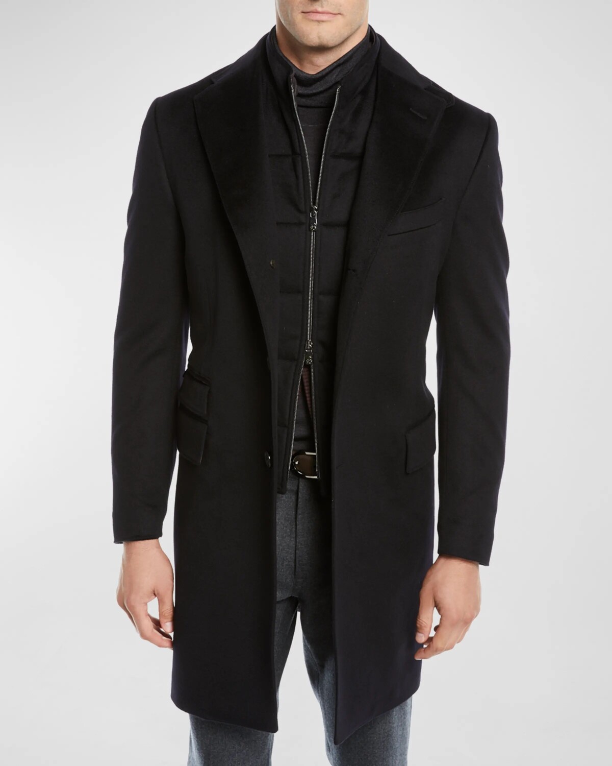 

Мужское шерстяное верхнее пальто ID, черный Corneliani, цвет Black