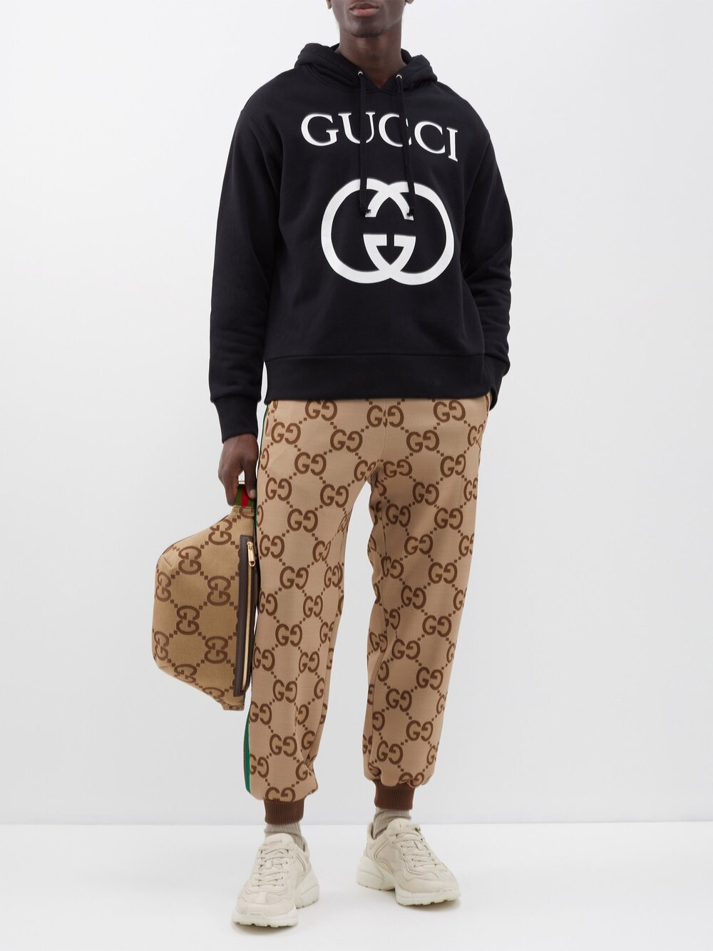 

Худи из хлопкового джерси с принтом gg Gucci, черный