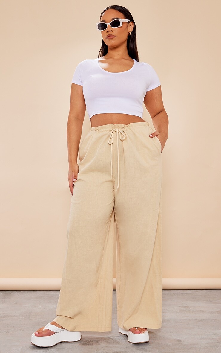 

PrettyLittleThing Брюки Plus со сборками на талии и льняным эффектом