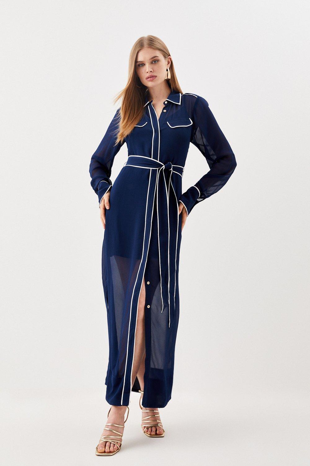 Платье-рубашка миди из вискозной ткани Karen Millen, темно-синий