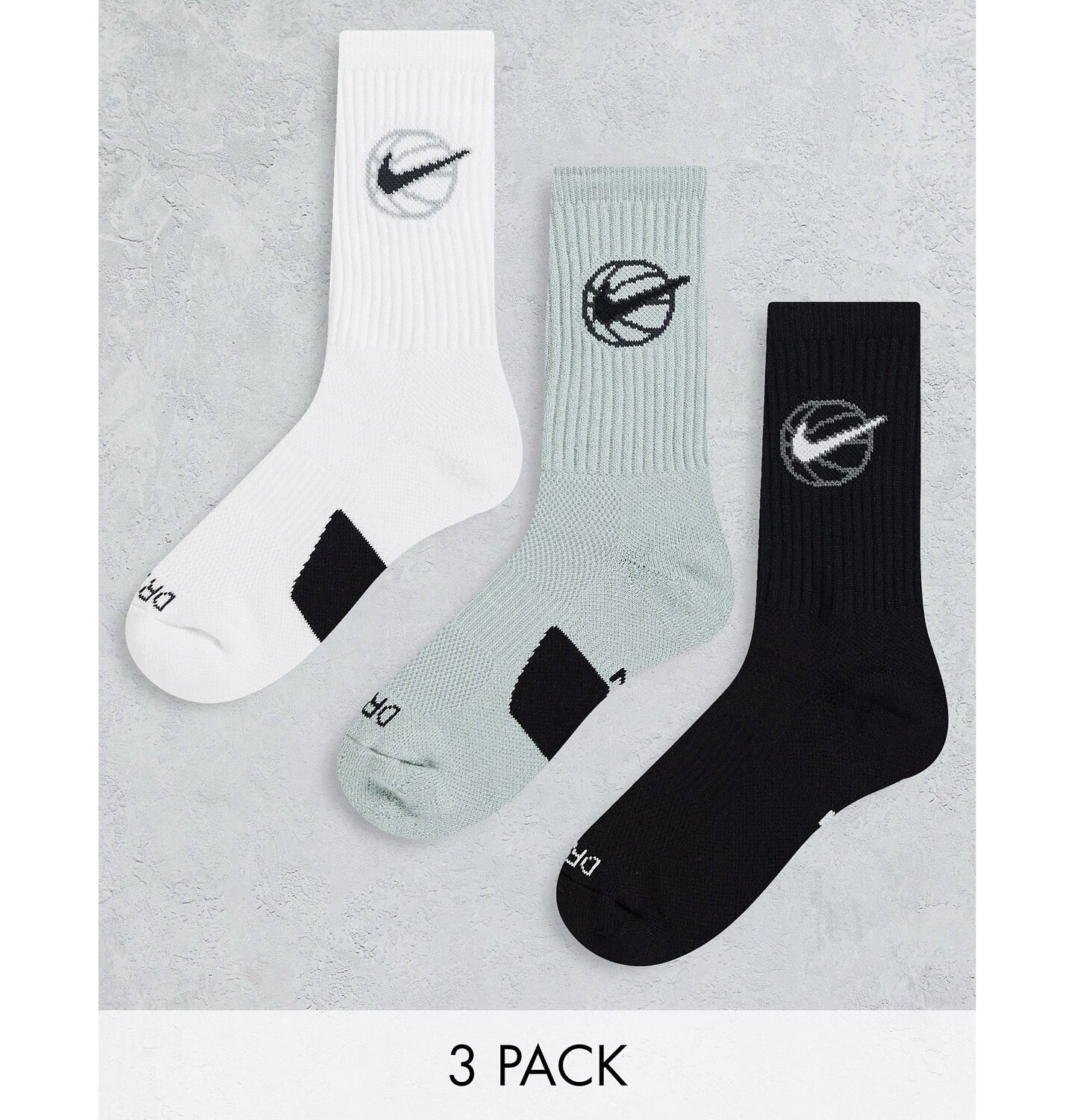 

Комплект из 3 носков унисекс Nike Basketball белого, серого и черного цветов