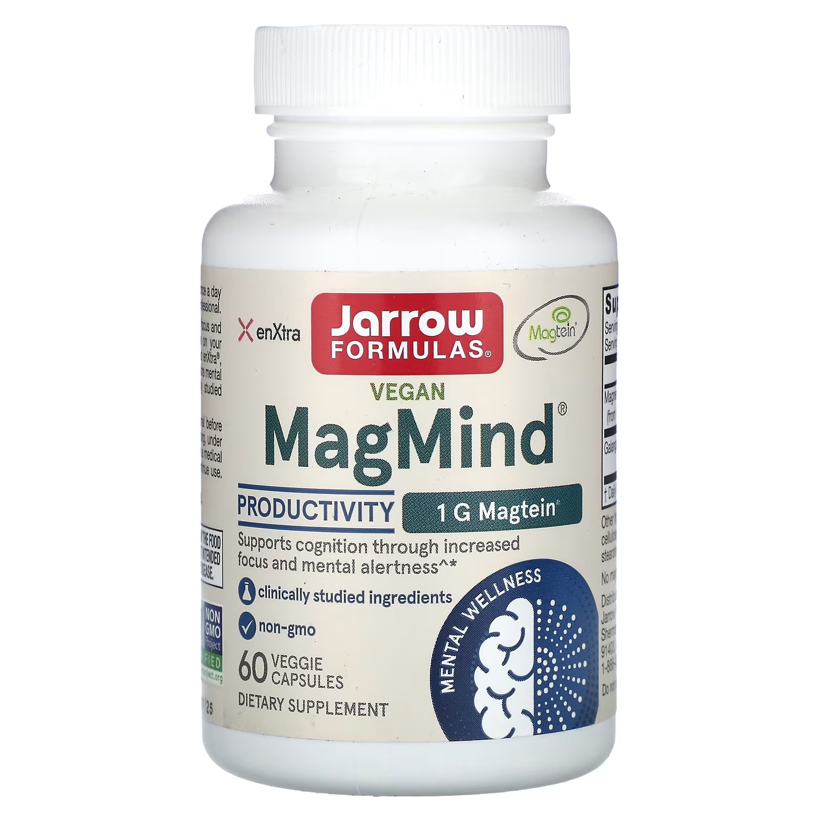 Веганский MagMind Productivity, 60 растительных капсул Jarrow Formulas jarrow formulas vegan magmind brain health 90 растительных капсул