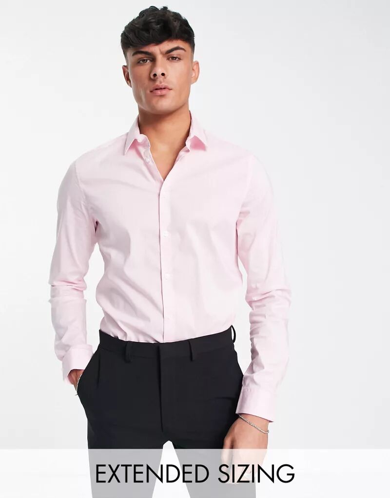 Розовая узкая эластичная рубашка узкого кроя ASOS