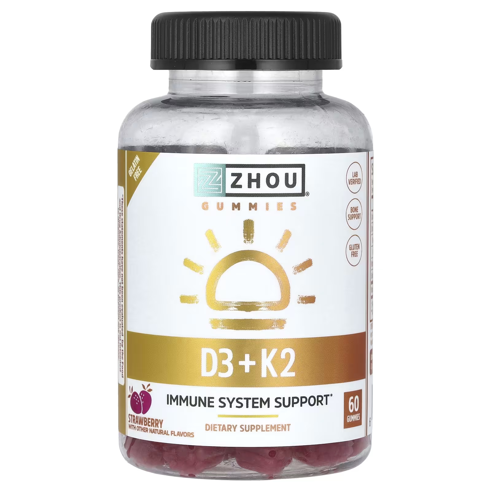 Пищевая добавка Zhou Nutrition D3 + K2 с клубникой, 60 жевательных конфет пищевая добавка zhou nutrition superfruits max watermelon 60 жевательных конфет