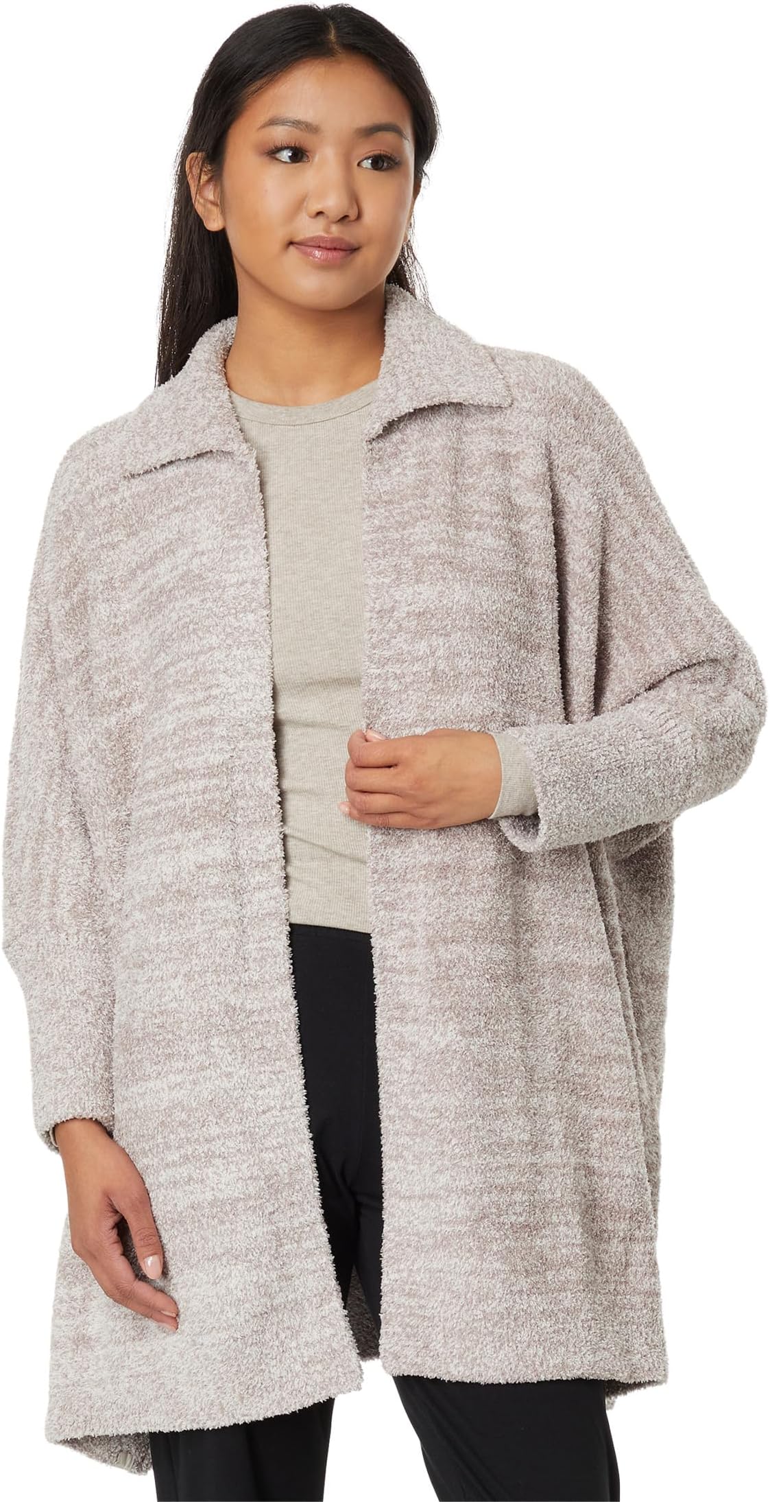 

Свитер CozyChic Collared Poncho Barefoot Dreams, цвет Heather Almond/Deep Taupe