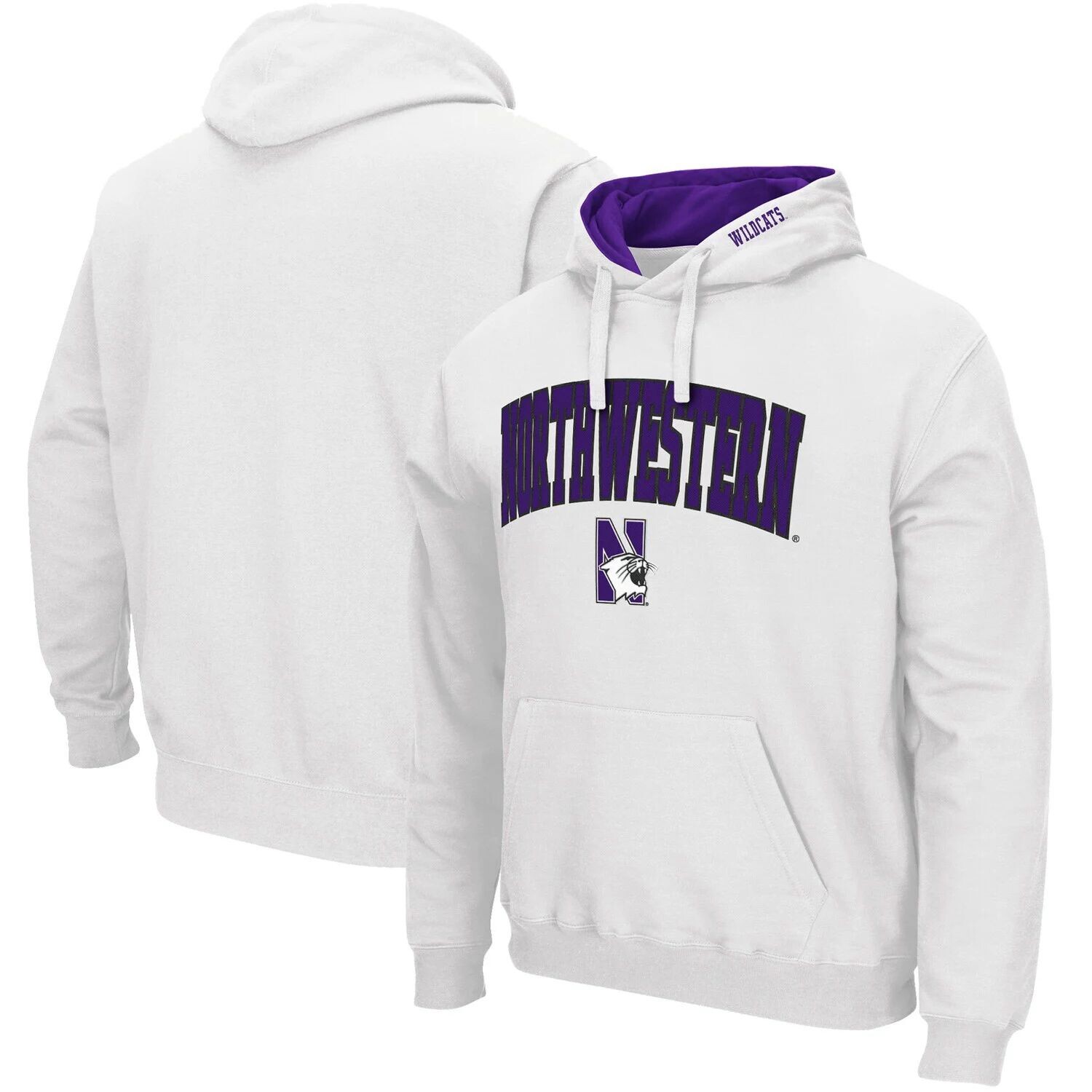 

Мужской белый пуловер с капюшоном Northwestern Wildcats Arch & Logo 3.0 Colosseum