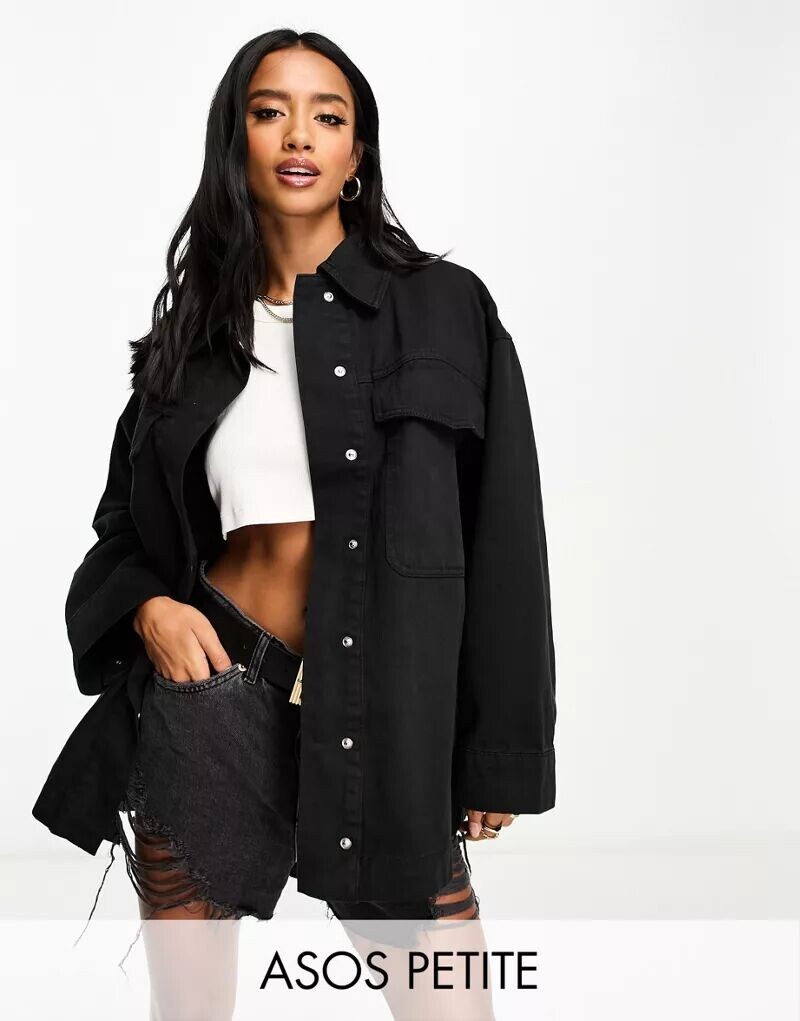 

Черная хлопковая Куртка с карманами ASOS DESIGN Petite