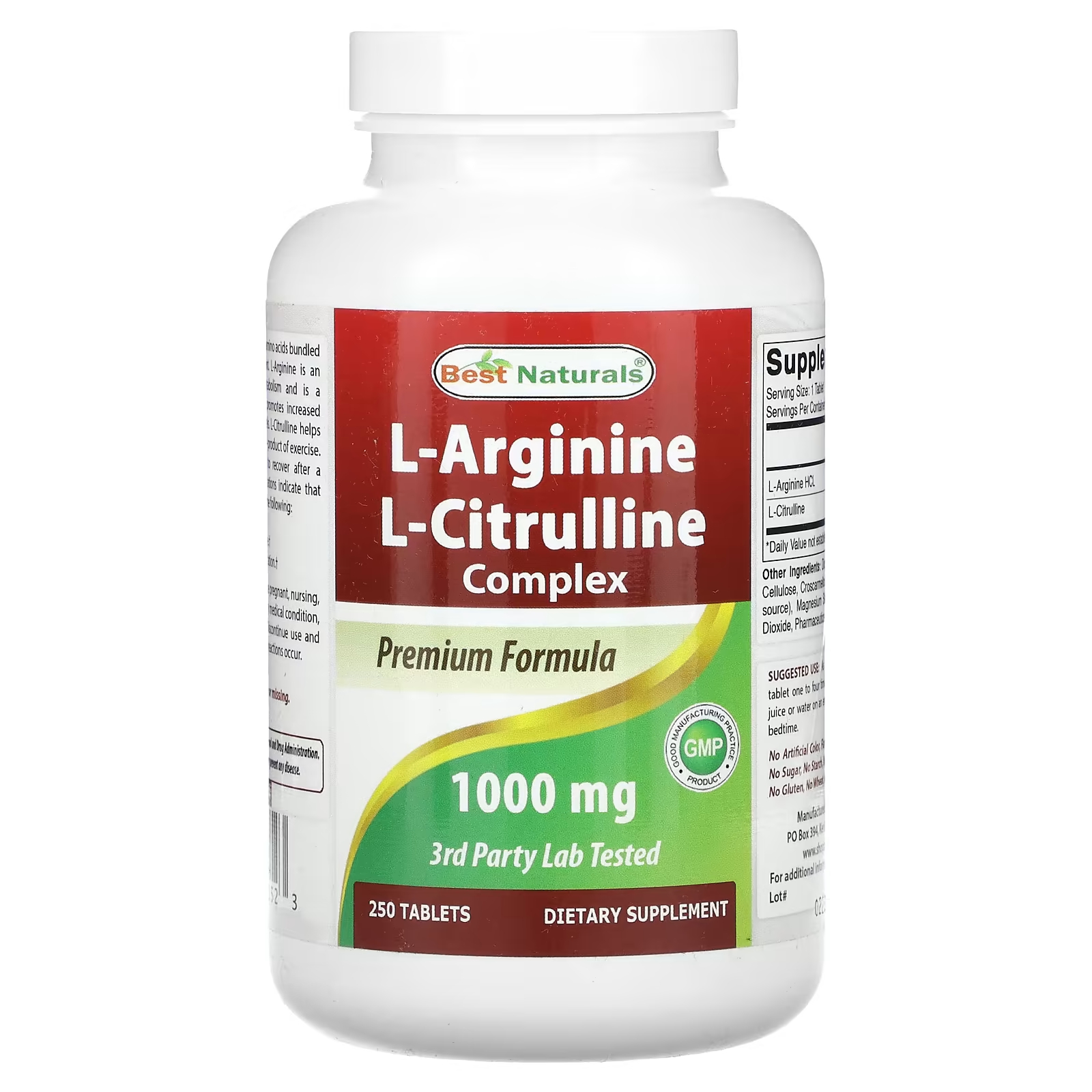 L-аргинин комплекс Best Naturals L-цитруллина 1000 мг, 250 таблеток doctor s best l аргинин длительного и быстрого высвобождения 500 мг 120 двухслойных таблеток