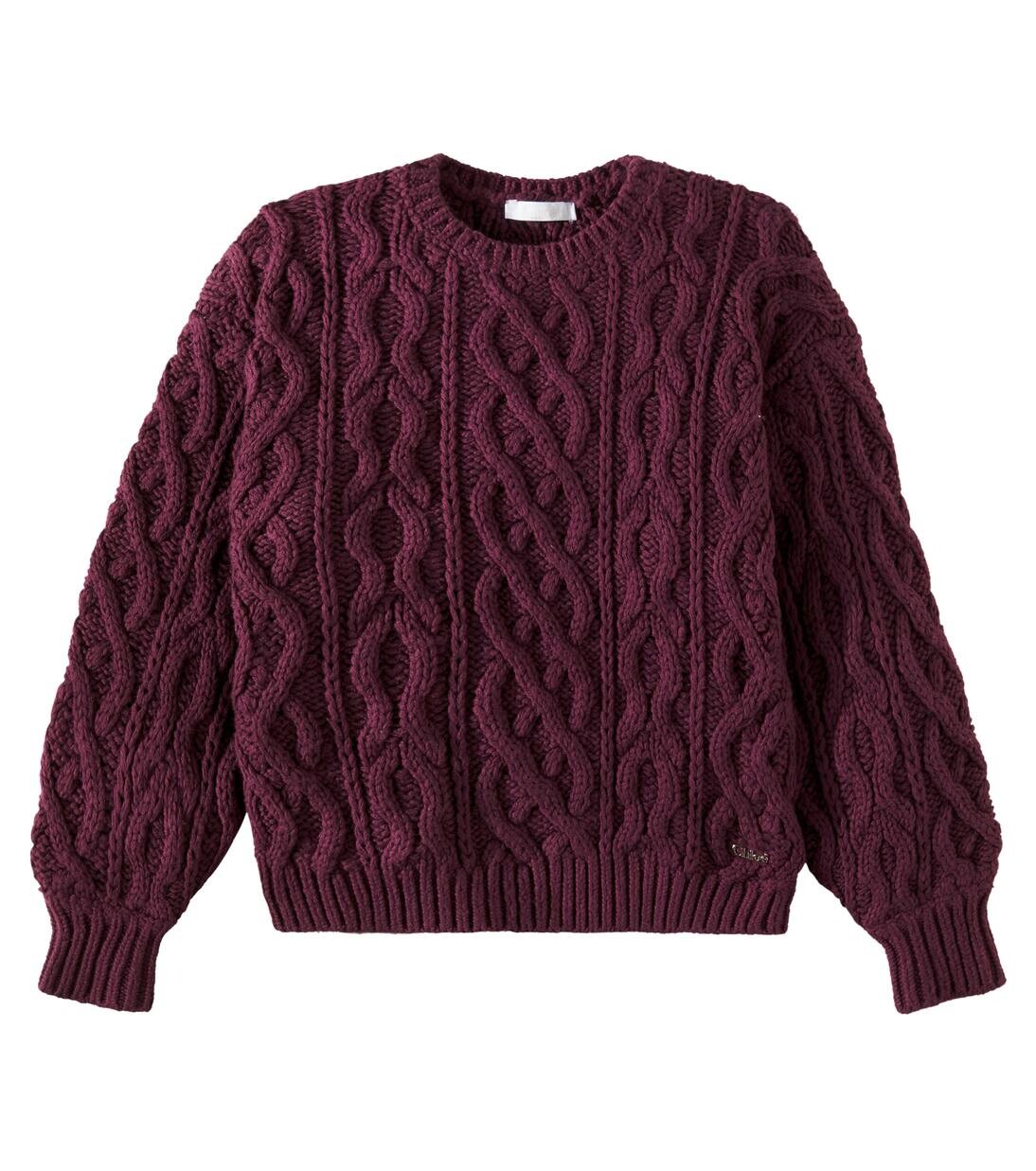 

Свитер из хлопка и шерсти, связанный косами Chloé Kids, цвет crimson