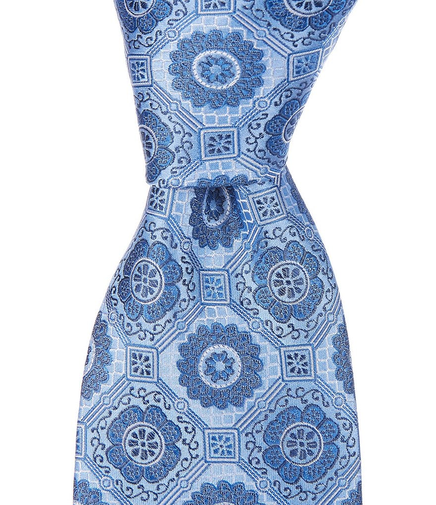 Медальон Хики Фримена 3 Тканый шелковый галстук Hickey Freeman, синий