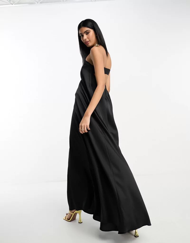 Черное атласное платье-трапеция без бретелек ASOS
