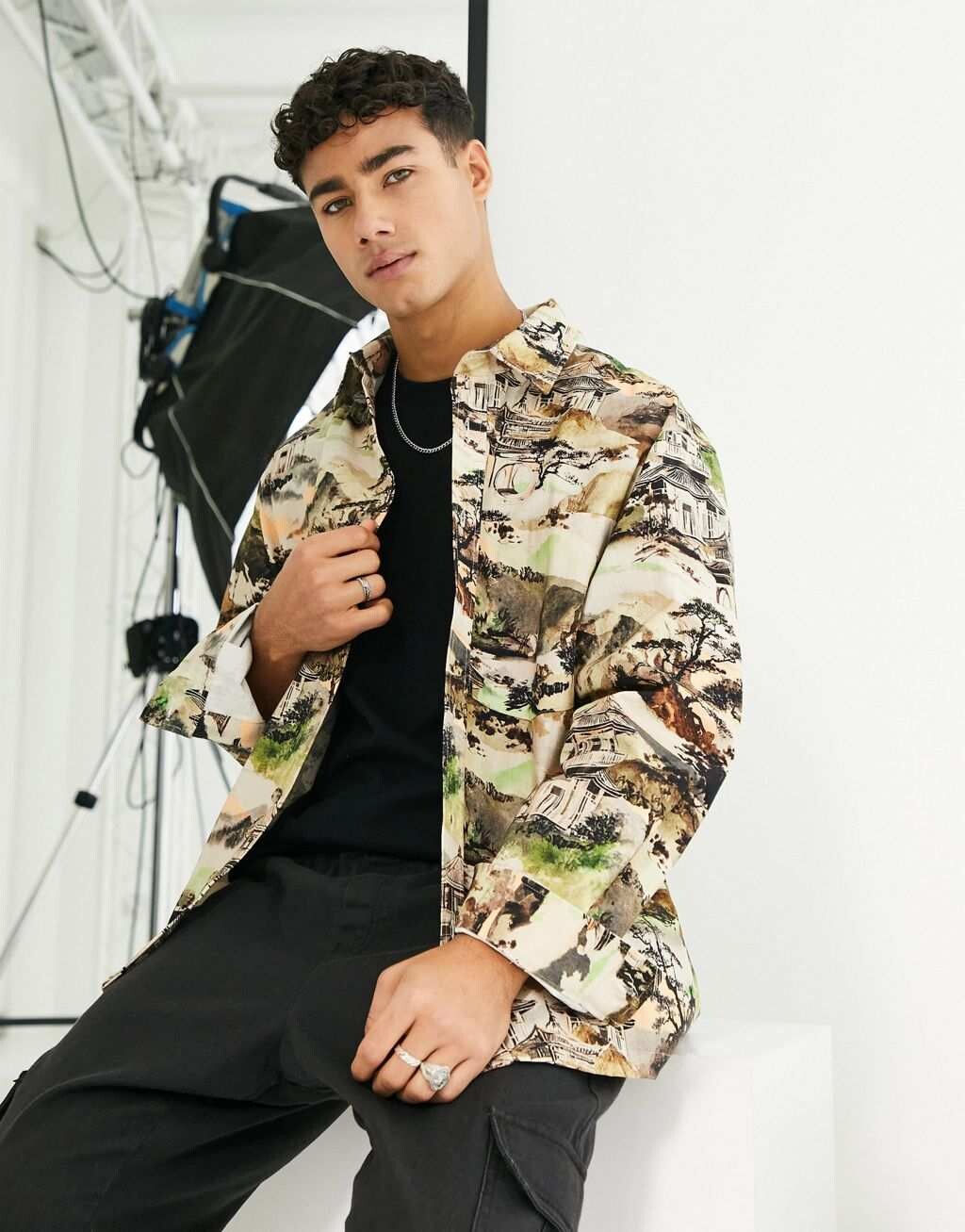 

Флисовая рубашка с длинными рукавами и принтом River Island цвета экрю