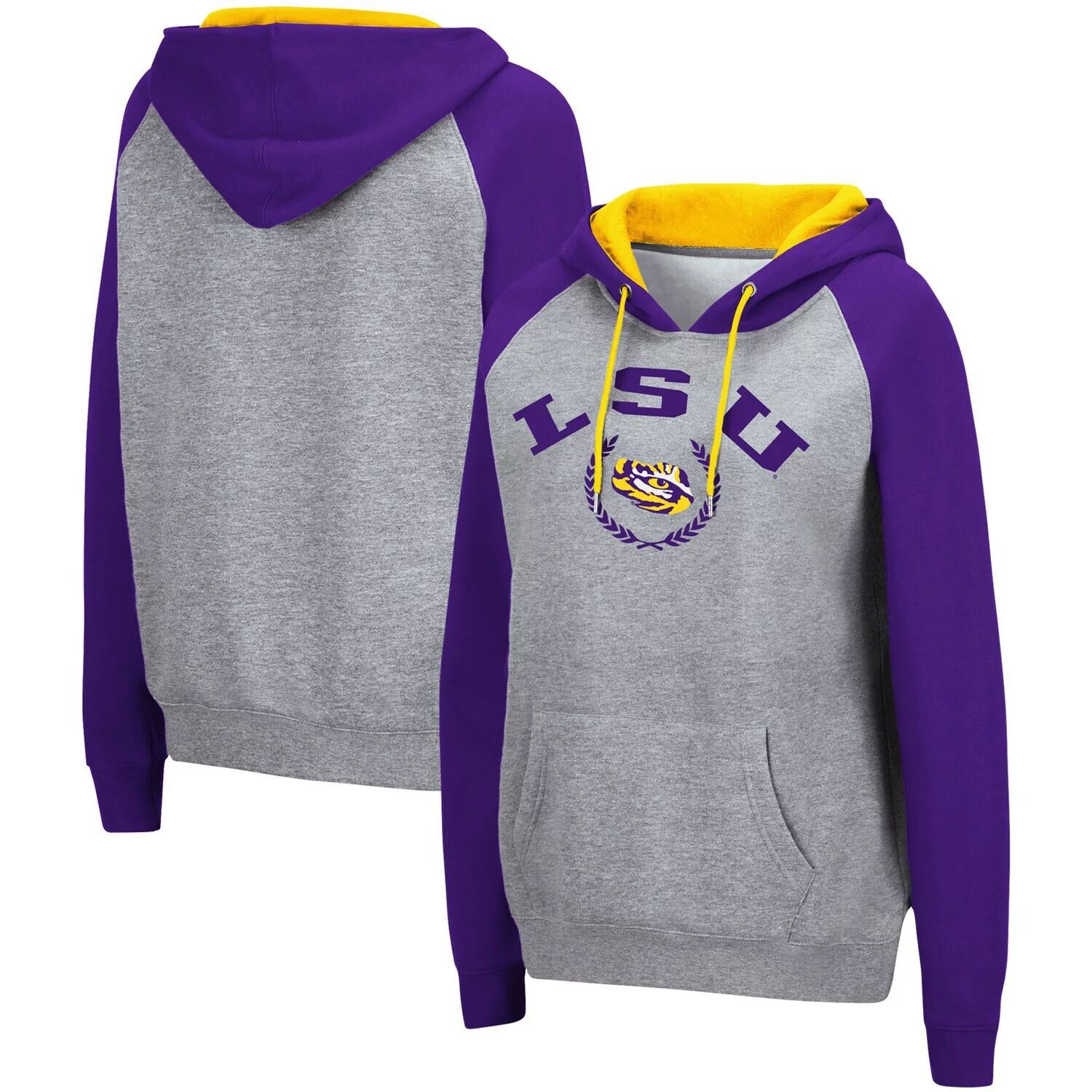 

Женский серый пуловер с капюшоном и контрастным регланом LSU Tigers Colosseum Heathered Colosseum
