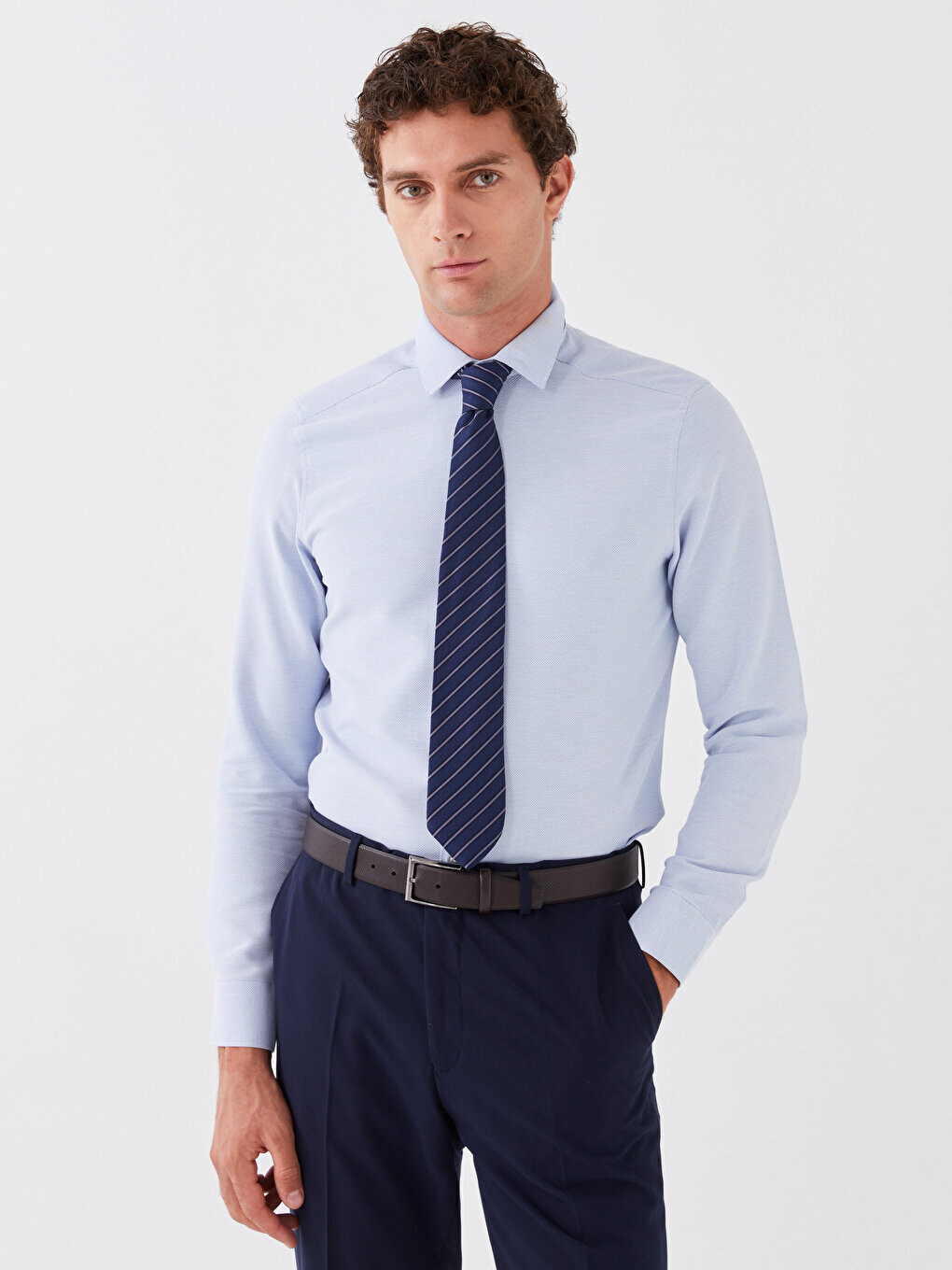 

Мужская рубашка Добби Slim Fit с длинным рукавом LCWAIKIKI Formal, синий