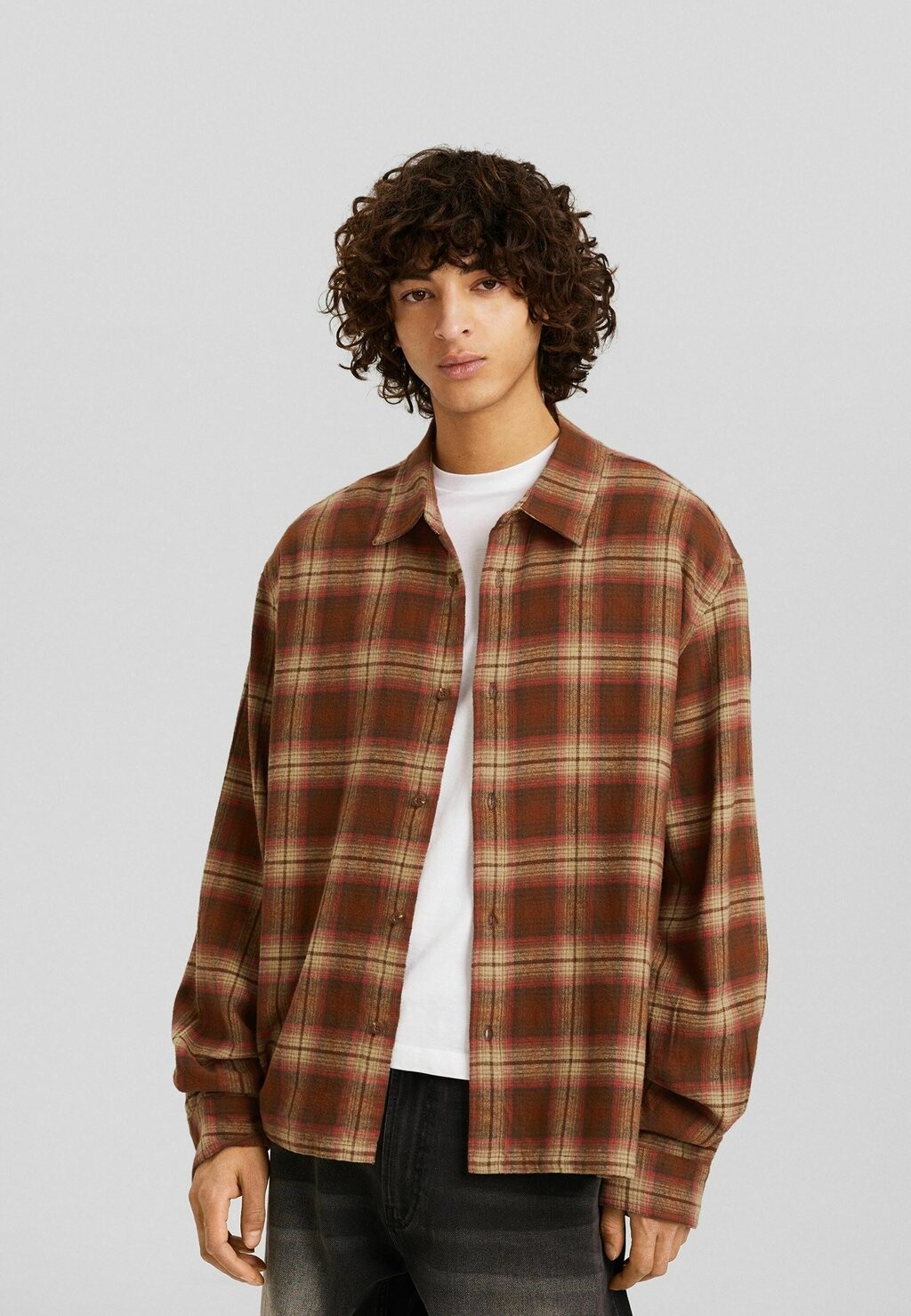 

Рубашка Long Sleeve Check Bershka, цвет dark brown