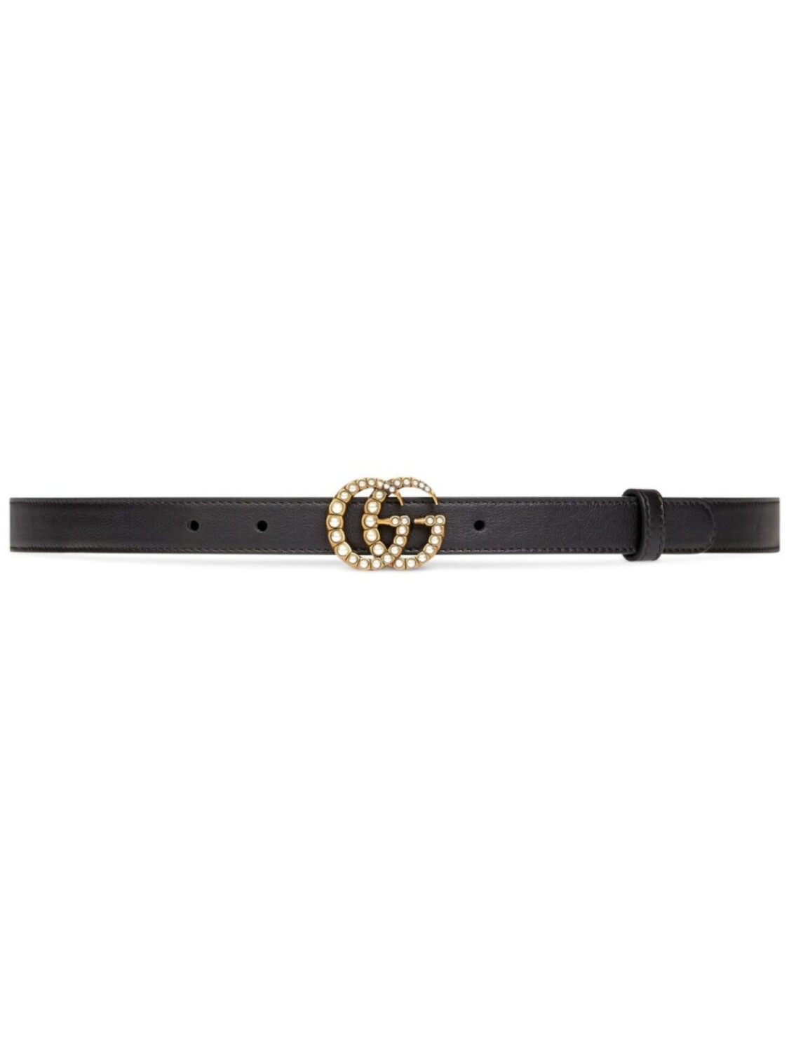 

Ремень с пряжкой Double G, украшенный жемчугом Gucci, черный