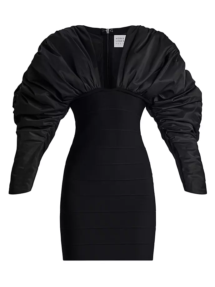 

Мини-платье Bodycon с пышными рукавами Hervé Léger, черный